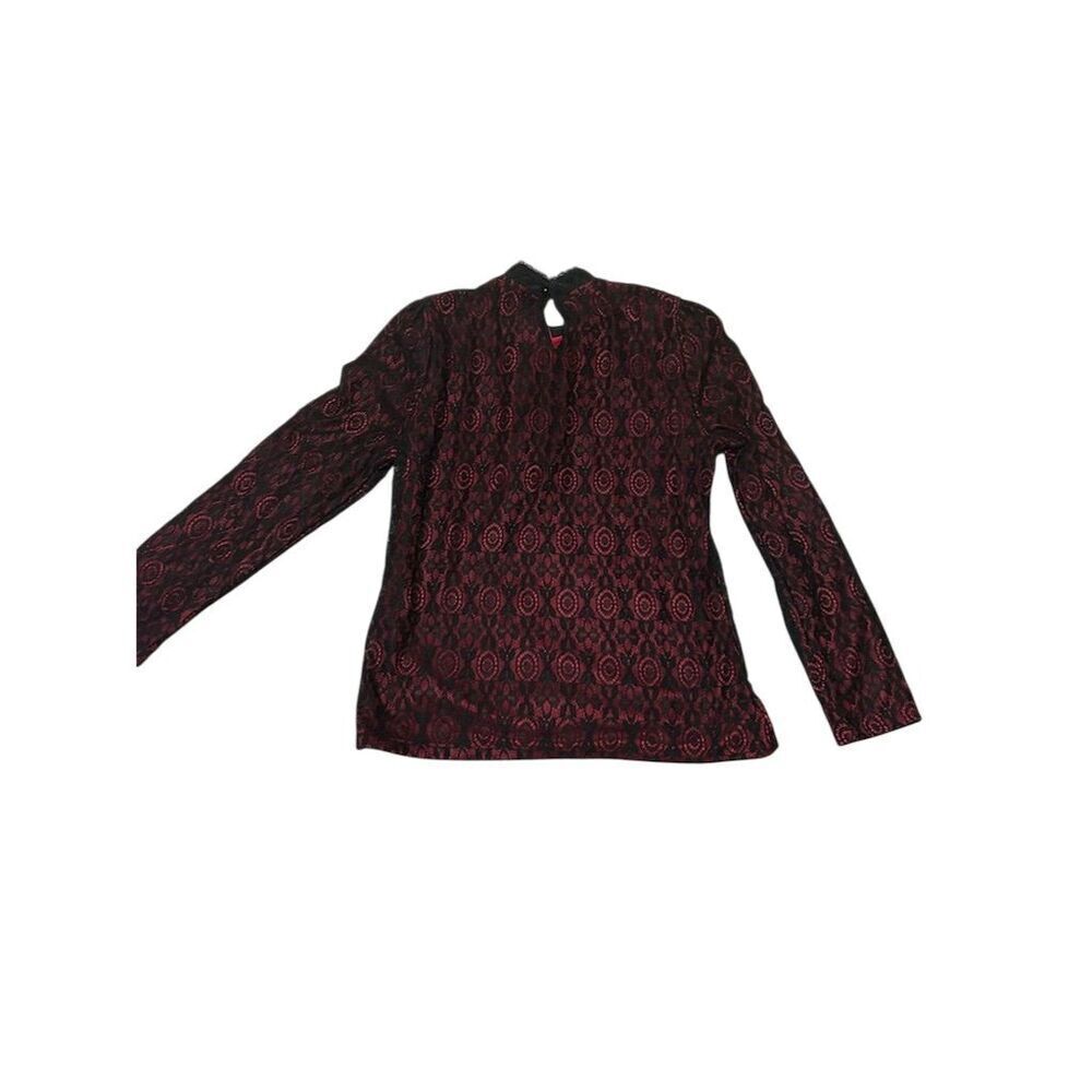 Feifei Women's M Black & Red Lace Blouse High Neck Party Top - Picture 2 of 7